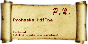 Prohaska Mína névjegykártya
